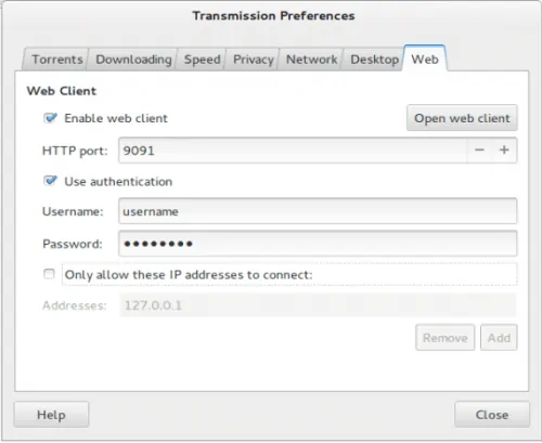 Transmission Web Client Settings