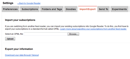 Google Reader Export Subscriptions