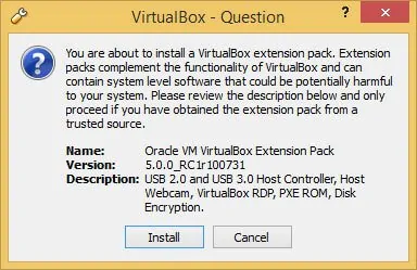 Virtualbox Extension Pack Installation Warning
