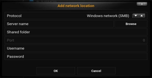 New Kodi Media Sources Add Network Location
