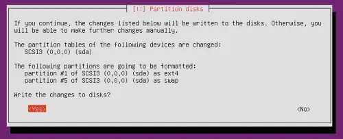 Install Ubuntu Server Xenial - Write Partitions
