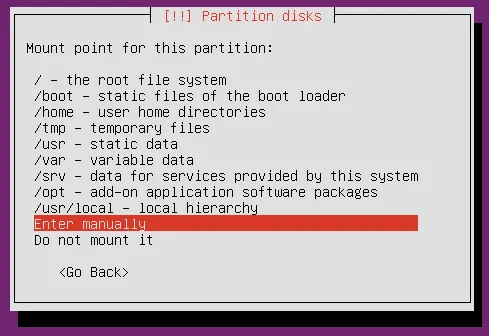 Ubuntu Partition Setup - Existing Partition Manual Mount Point