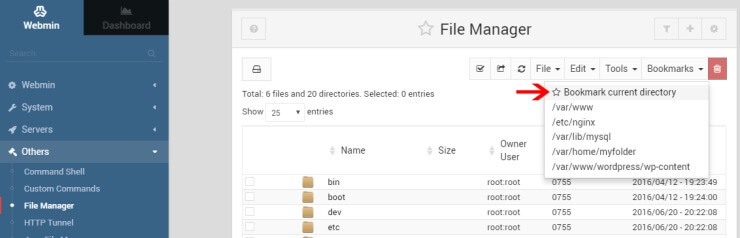 Webmin - Hacks Create Webmin File Manager Bookmarks