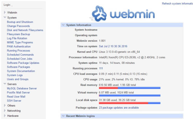 Webmin Default Theme - Desktop