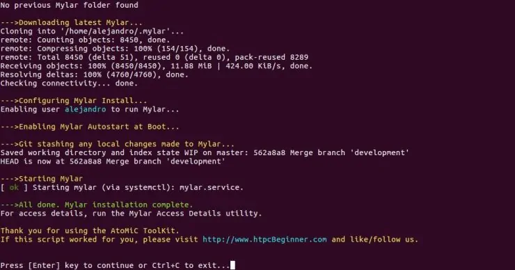 Setup Mylar Ubuntu Server Output