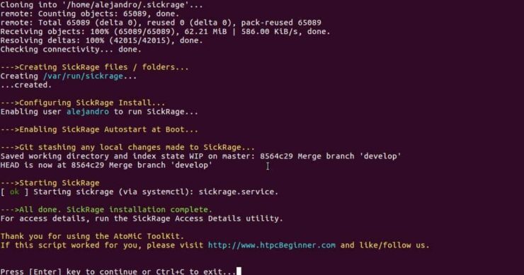 Sickrage Ubuntu Atomic Installation