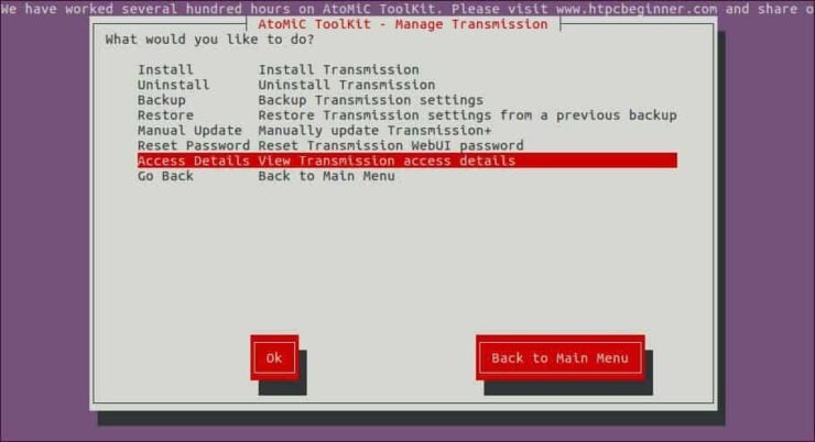 Transmission Setup Ubuntu Details
