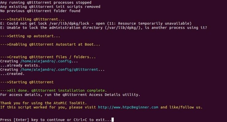 Setup Qbittorrent Ubuntu Server Output