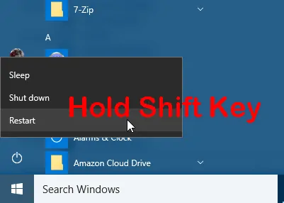 Shift Key + Restart - Boot Windows To Uefi Settings