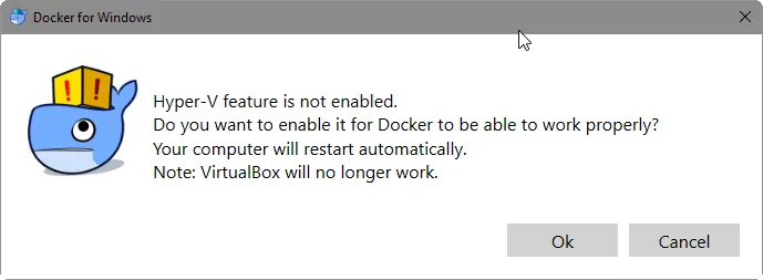 Hyper-V Feature Is Not Enabled Warning