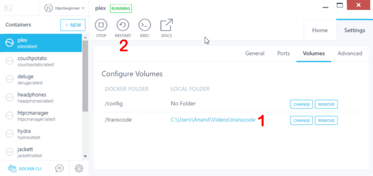 Configure Docker Volumes For Plex