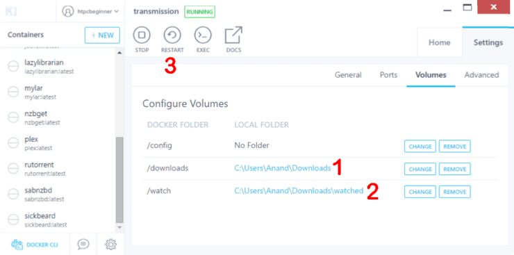 Configure Docker Volumes For Transmission