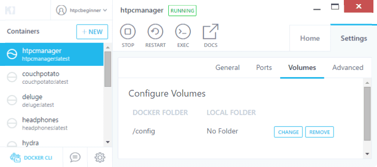 Configure Docker Volumes For Htpc Manager