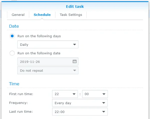 Synology Dsm - Create A Task (Schedule Tab)