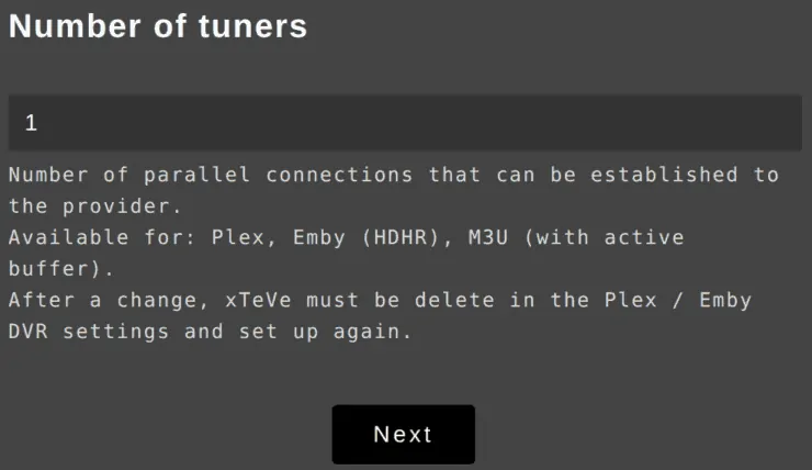 Xteve Configuration - Number Of Tuners
