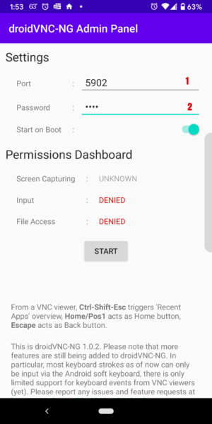 Droidvnc App - Set The Port And Vnc Password