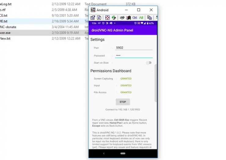 Android Interface Via Vnc Client On Windows