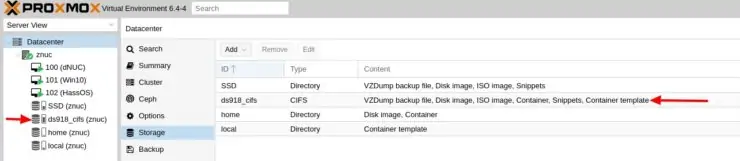 Synology Smb/Cifs Share Added To Proxmox For Backups And More