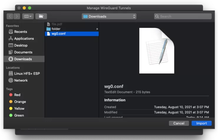 Select Config File To Setup Wireguard Client For Mac