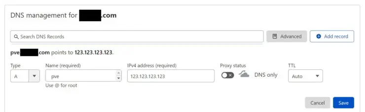 Create A Dns Type A Record For Proxmox