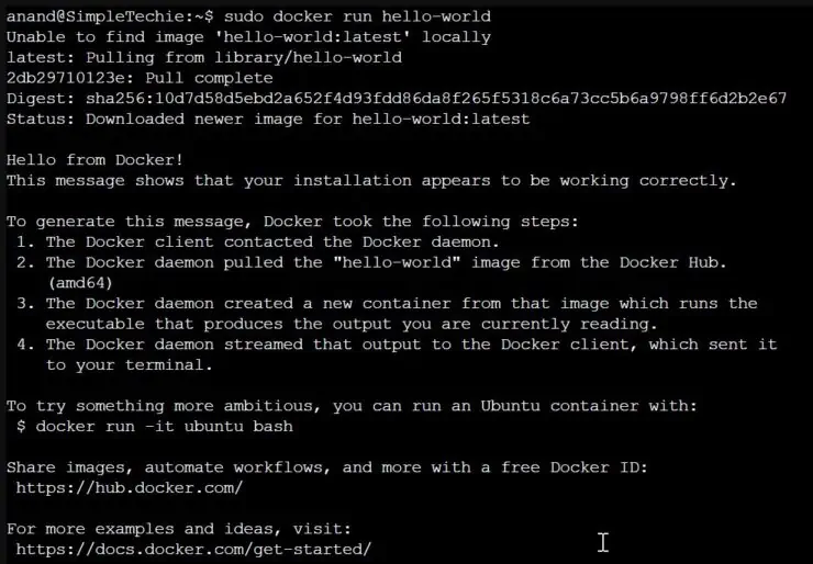 Check If Docker Is Running Using Hello World