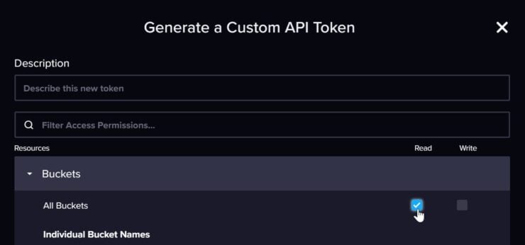 Custom Api Token With Read Access To All Influxdb Buckets