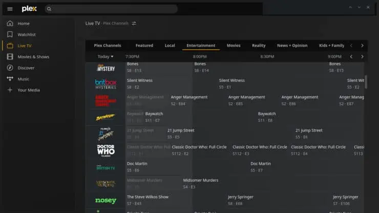 Screenshot Of Plex Media Server Live Tv Guide With Epg