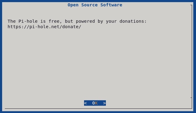The Pi-Hole Open-Source Software Donation Screen Is Displayed.
