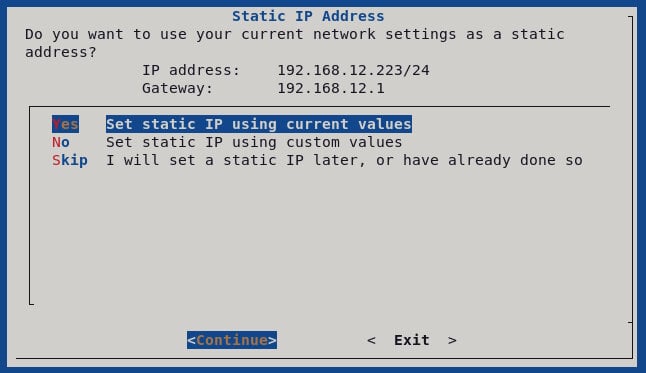 The Pi-Hole Setup Screen For Static Ip Address Prompts The User Next