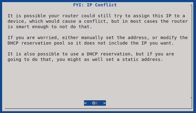 This Screenshot Shows The Pi-Hole Automated Installer - Fyi Ip Conflict Screen