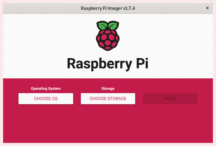 Raspberry Pi Imager Start Screen