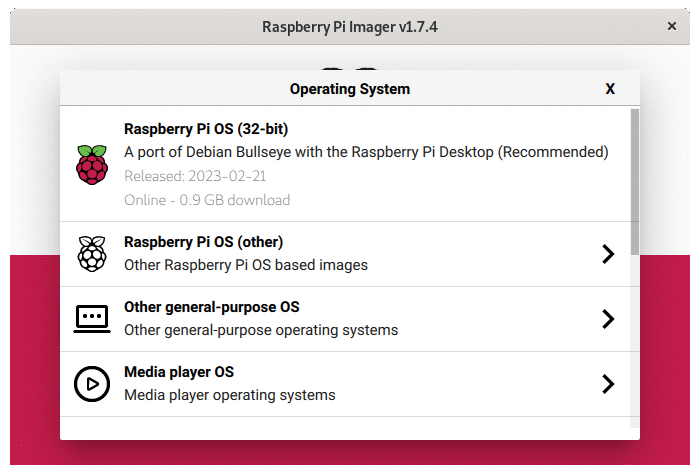 This Screen Shows The Raspberry Pi Imager - Choosing An Operating System Dialog