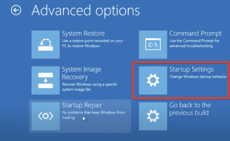 Selecting The “Startup Settings” Option Under The “Advanced Options” Window