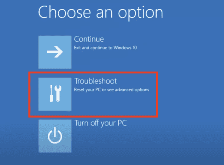 Selecting The “Troubleshoot” Option Under The “Advanced Options” Window