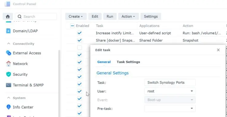 Synology Task To Free Ports 80 And 443 On Synology During Boot