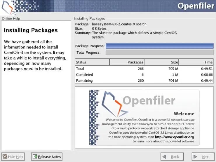 Openfiler Installer Start Screen
