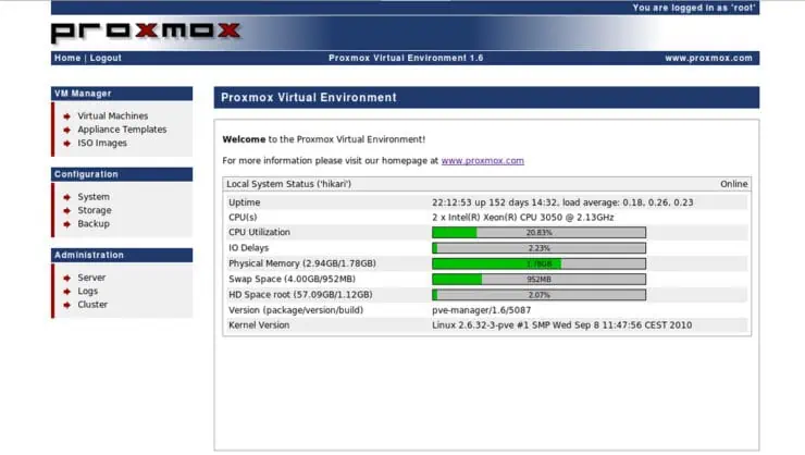 This Image Display The Proxmox Main Screen