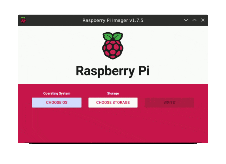 Rasbperry Pi Imager Start Screen