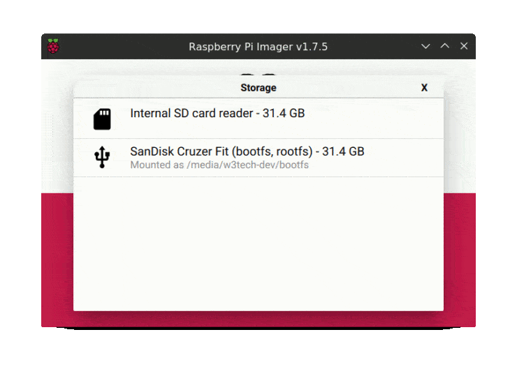 Choosing Storage On The Raspberry Pi Imager Dialog Window