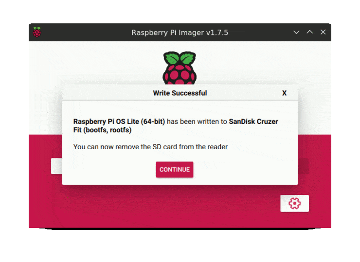 Raspberry Pi Imager Write Successful Prompt Appears Here
