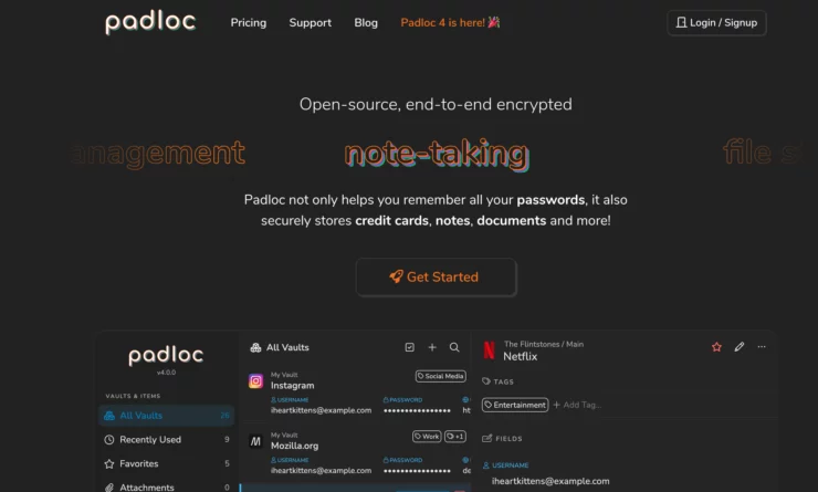 Padloc Homepage