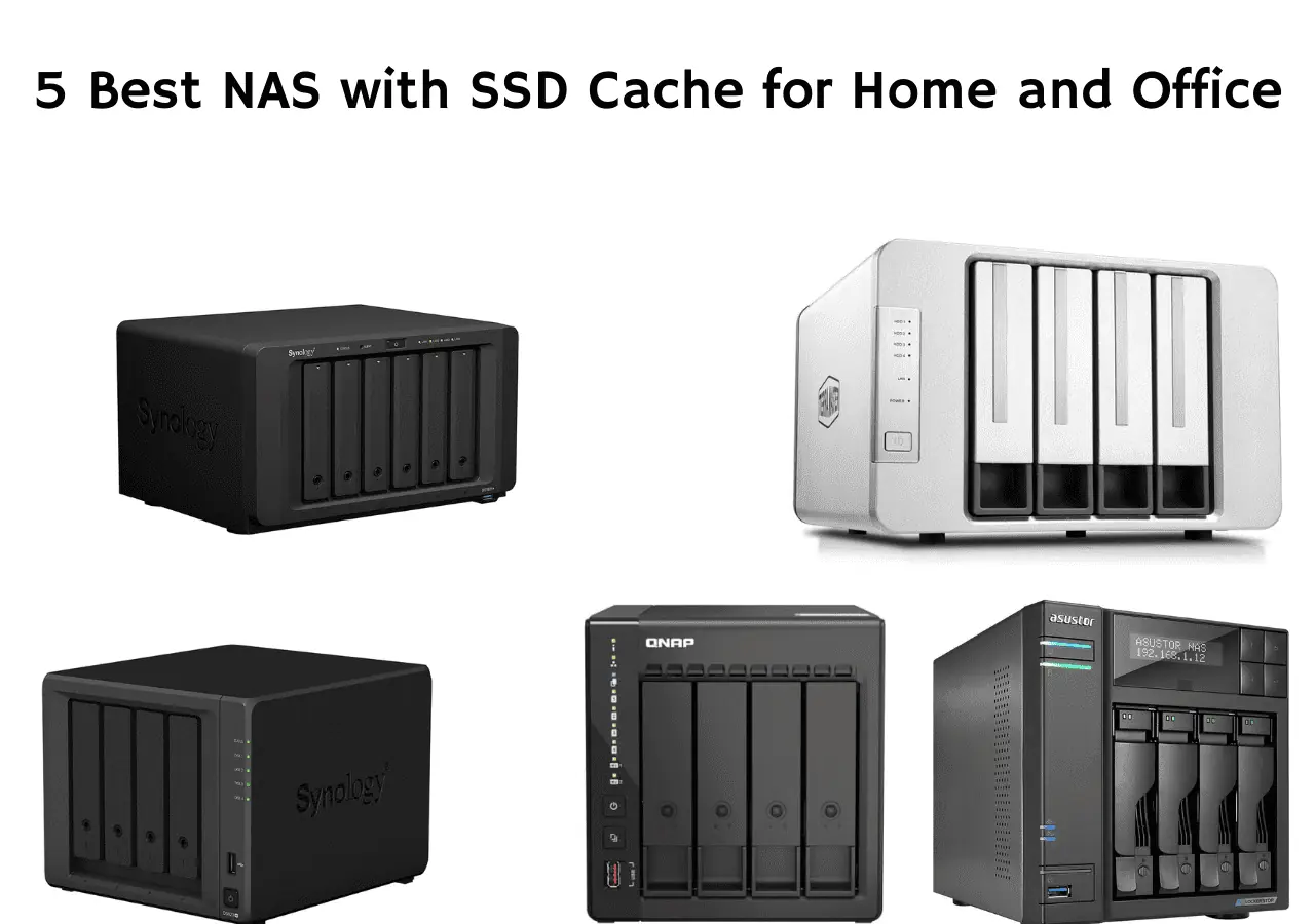 A feature image that shows all 5 of the best NAS that supports SSD caching for home and office